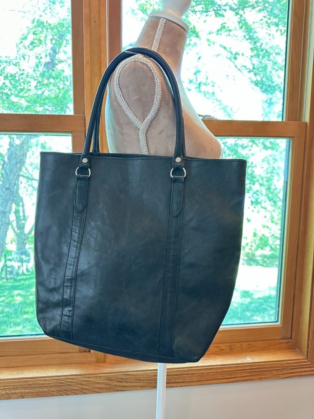 Levenger Gray Leather Tote Bag Made in England Large Shopper Carryall Work Tote
